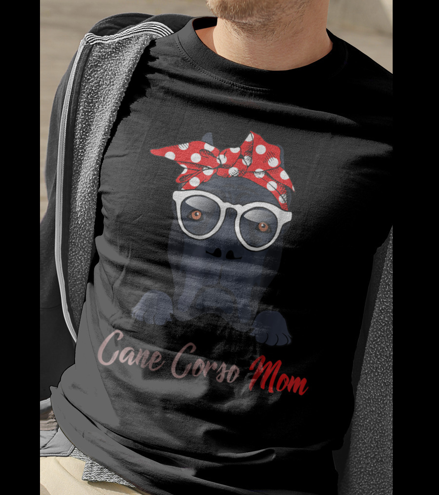Cane Corso Mom Polka Dot Red Bandana Glasses T-Shirt