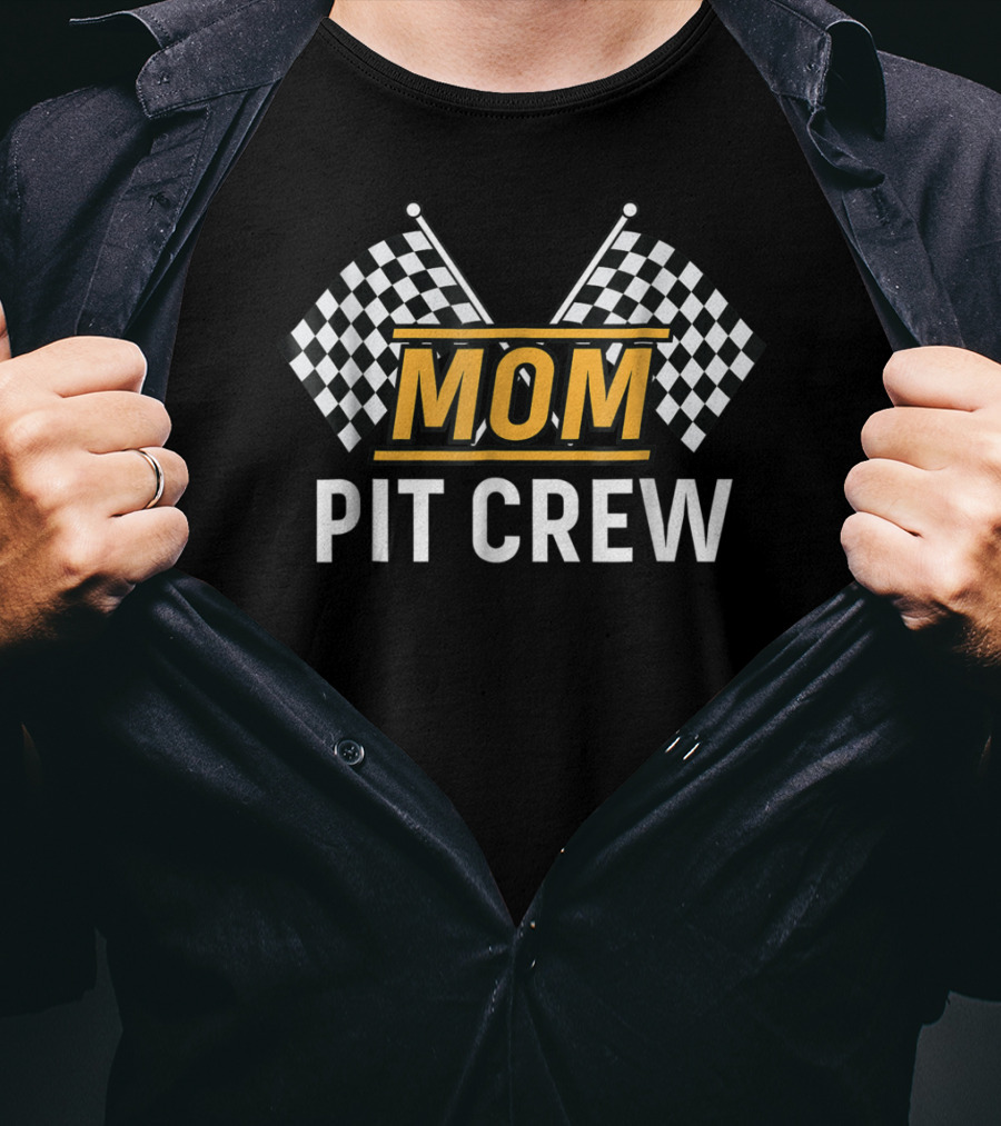 Mom Pit Crew Car Racing Checkered Flags Birthday Party Mother T-Shirt