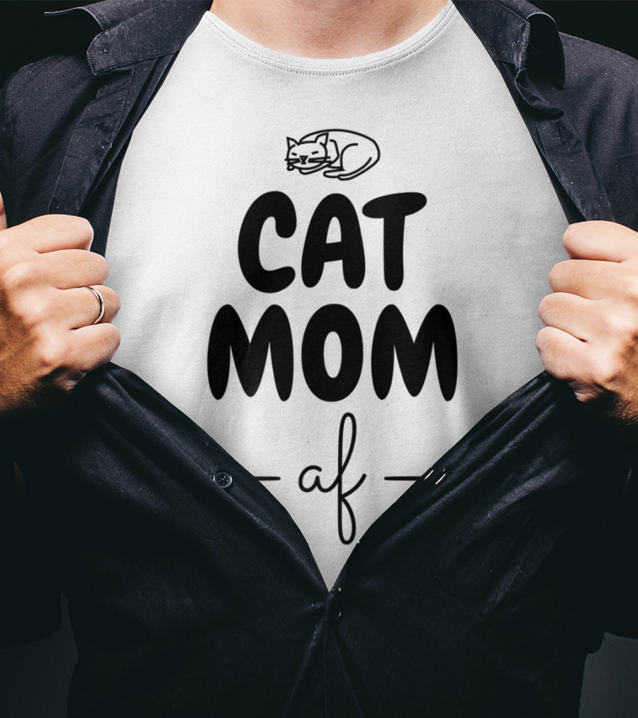 Cat Mom AF Cat Lover Women42 Sleeping Cat T-Shirt