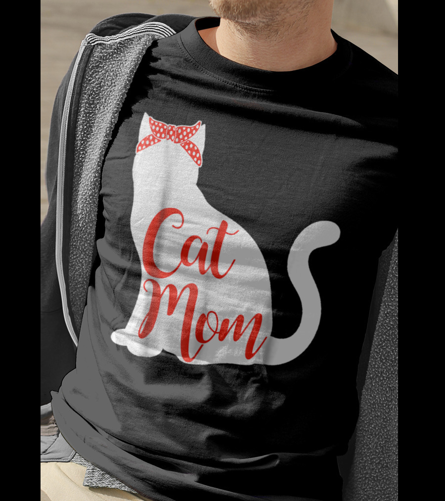 Cat Mom Cute Cat Owner Lover With Red Bow T-Shirt