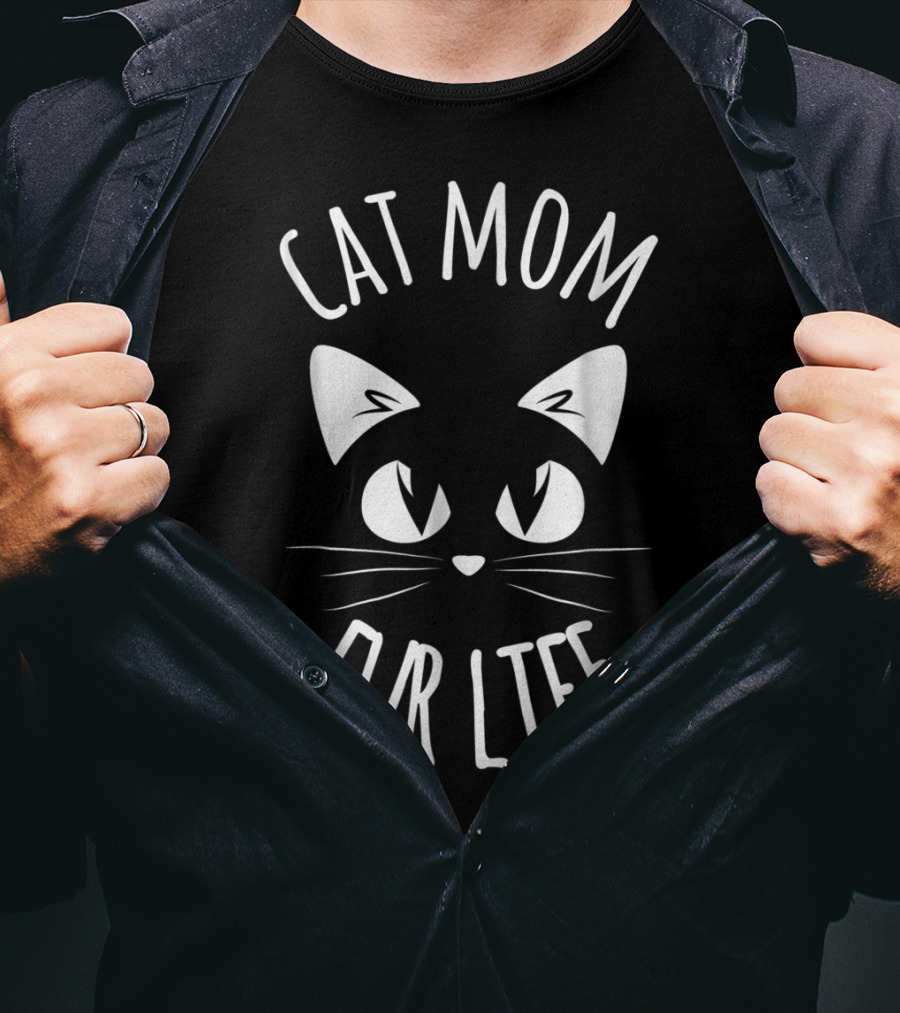 CAT MOM FUR LIFE Funny Mommy Pet Lover Mama Cat Face T-Shirt