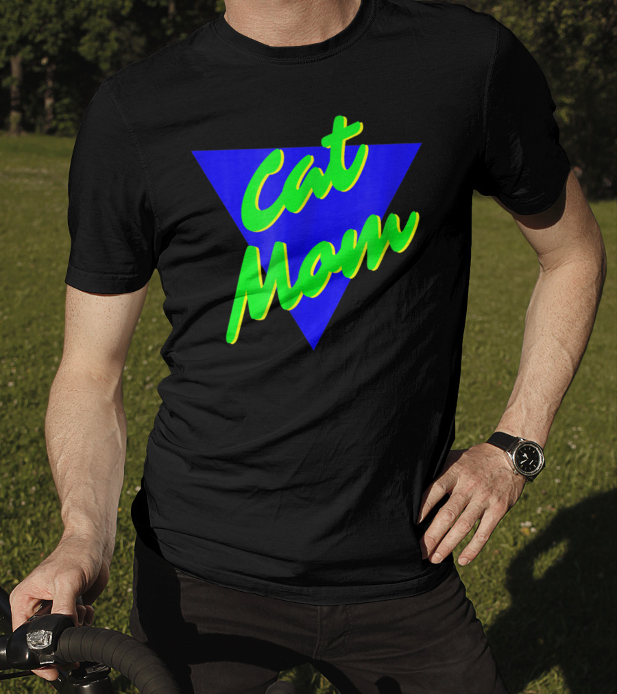 Cat Mom 80s Neon Triangle T-Shirt