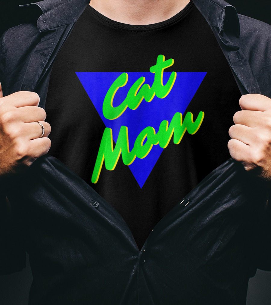 Cat Mom 80s Neon Triangle T-Shirt