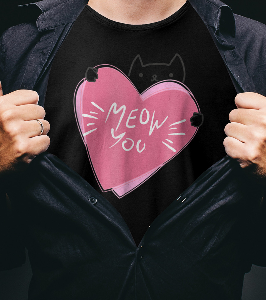 Cat Mom Meow You Cute Pink Heart Love Cat T-Shirt