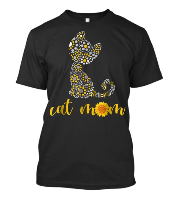 Cat Mom Sunflower Dot Art Funny Cat Lover 90 T-Shirt