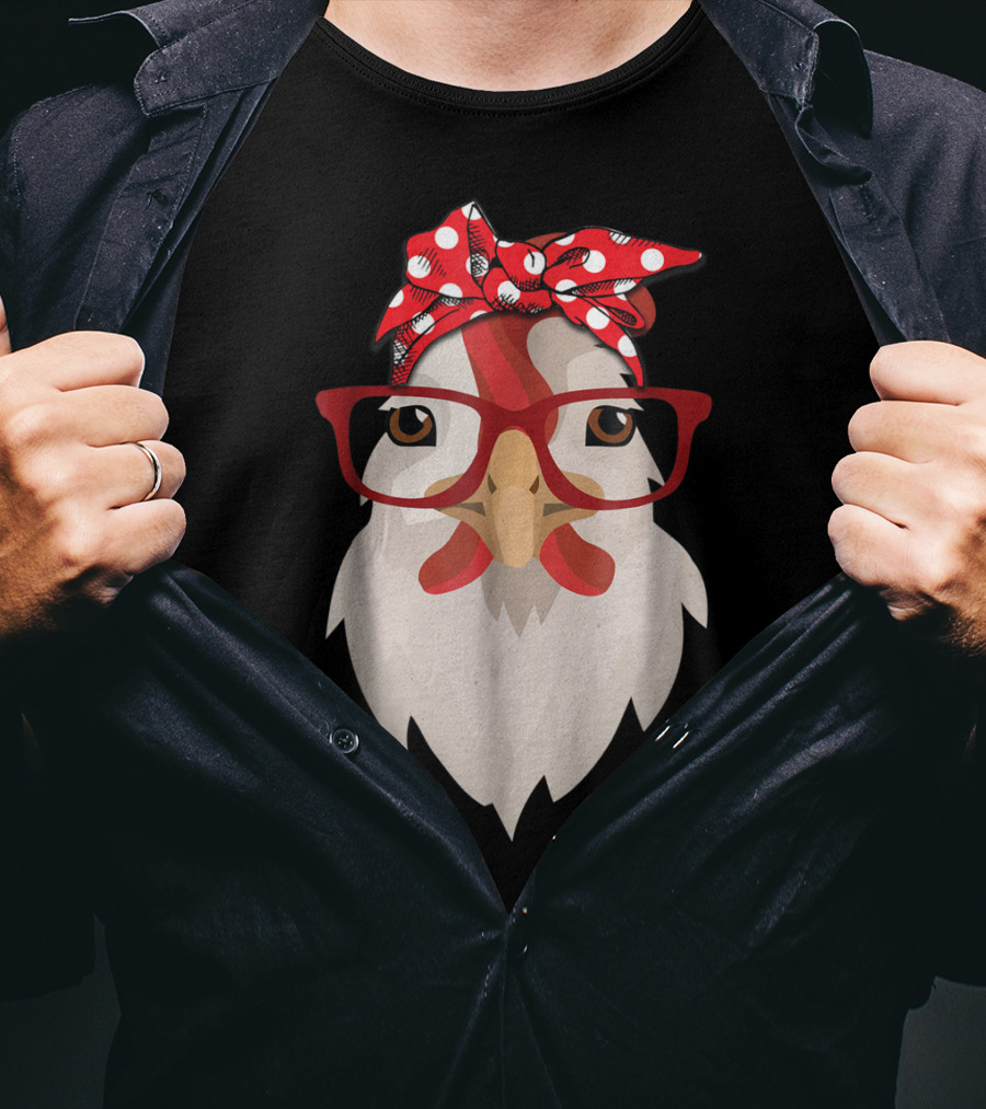 Chicken Mom Lady Farmer Thanksgiving Day Hen With Glasses And Polka Dot Bandana T-Shirt