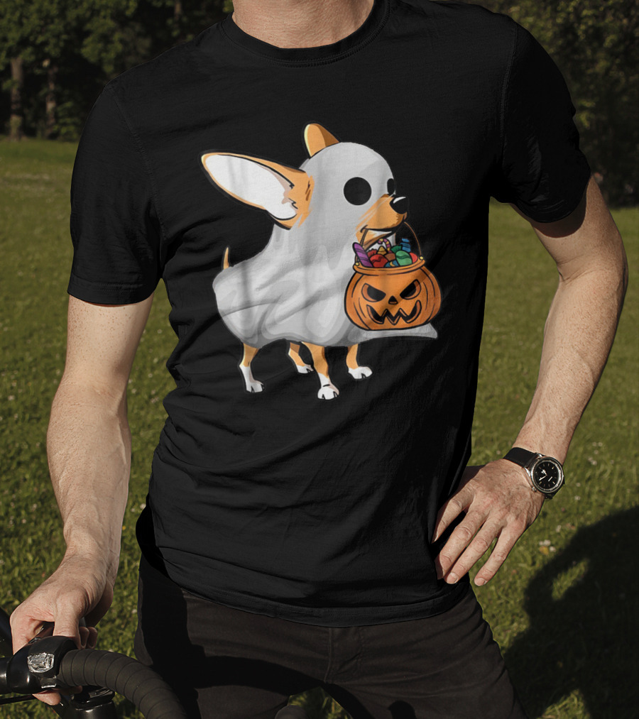 Ghost Chihuahua Trick-or-Treat Pumpkin Basket T-Shirt