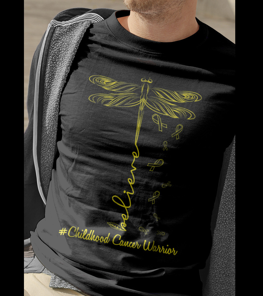 Believe Dragonfly #Childhood Cancer Warrior Kid T-Shirt