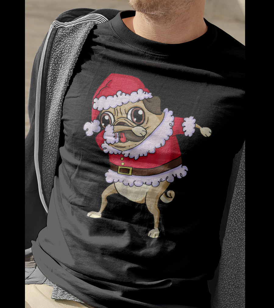 Christmas Pug Dabbing In Santa T-Shirt