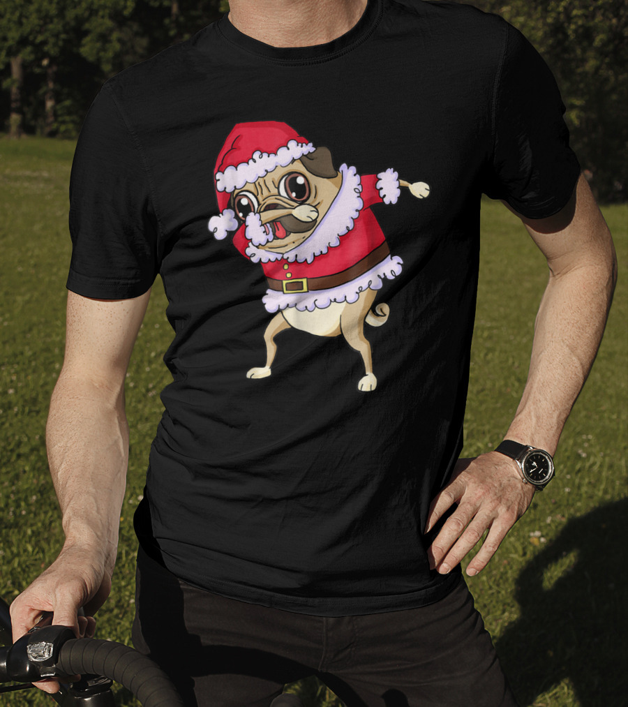 Christmas Pug Dabbing In Santa T-Shirt