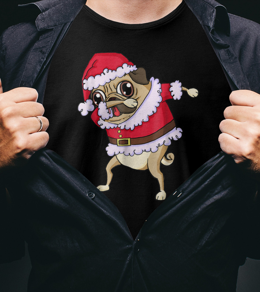 Christmas Pug Dabbing In Santa T-Shirt