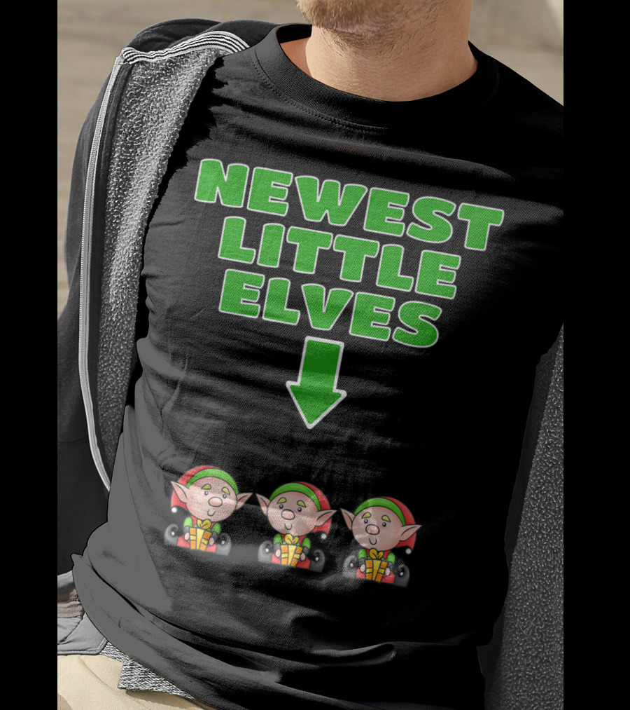 Newest Little Elves Christmas Elf Expecting Triplets Mom To Be Pregnant T-Shirt