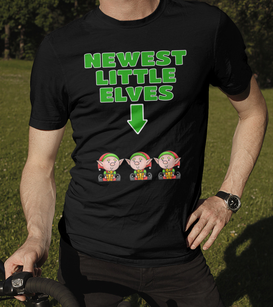 Newest Little Elves Christmas Elf Expecting Triplets Mom To Be Pregnant T-Shirt