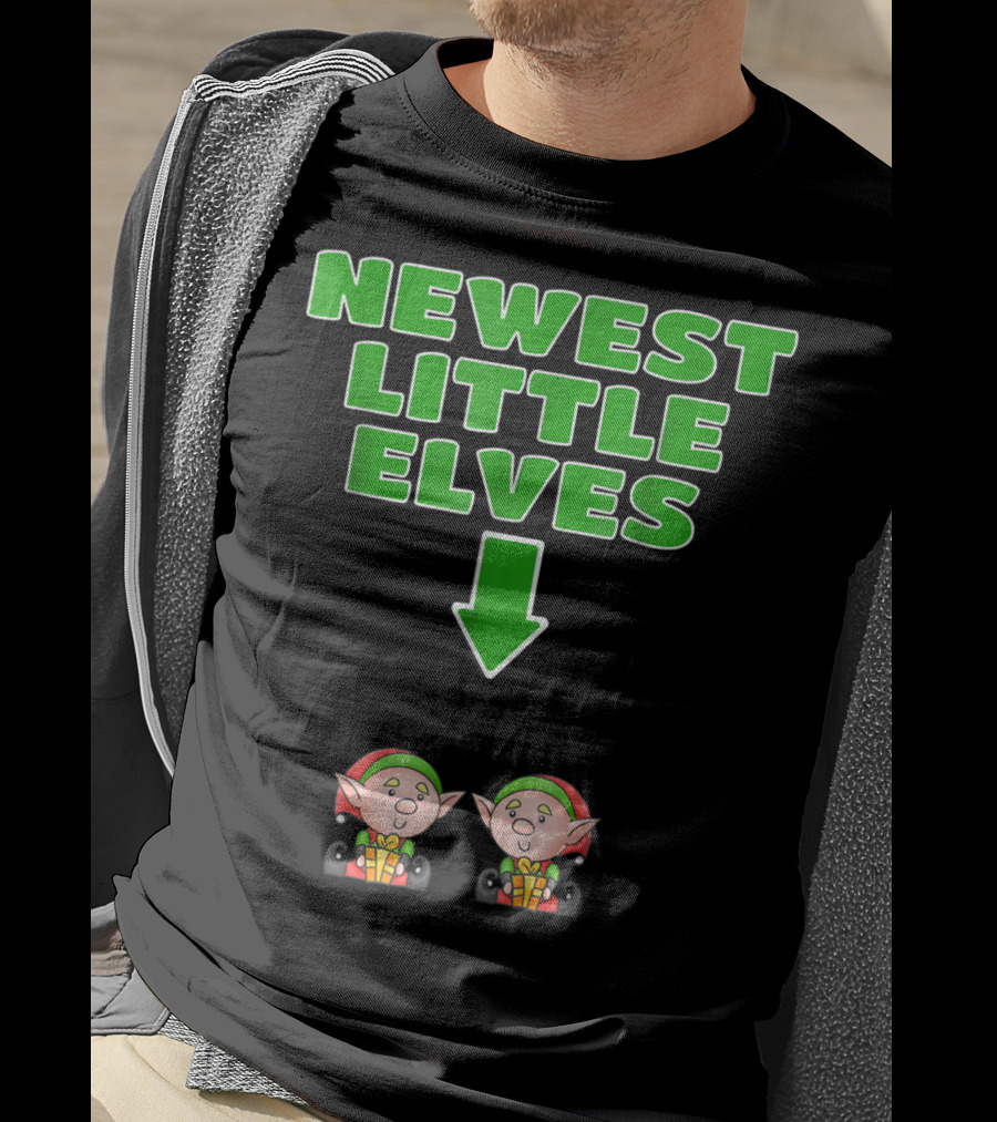 Newest Little Elves Christmas Elf Expecting Twins Mom To Be Pregnant T-Shirt