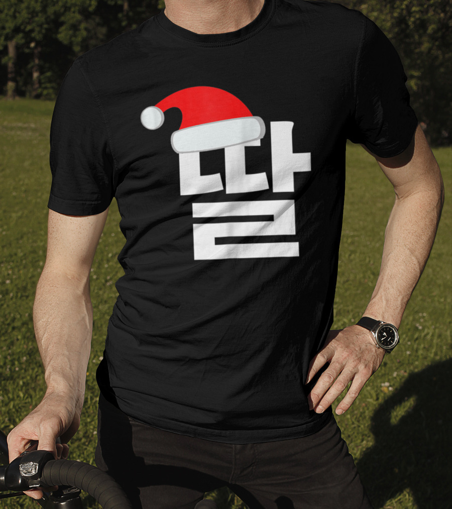Christmas Korean Family Santa Hat Matching Mom Daughter T-Shirt