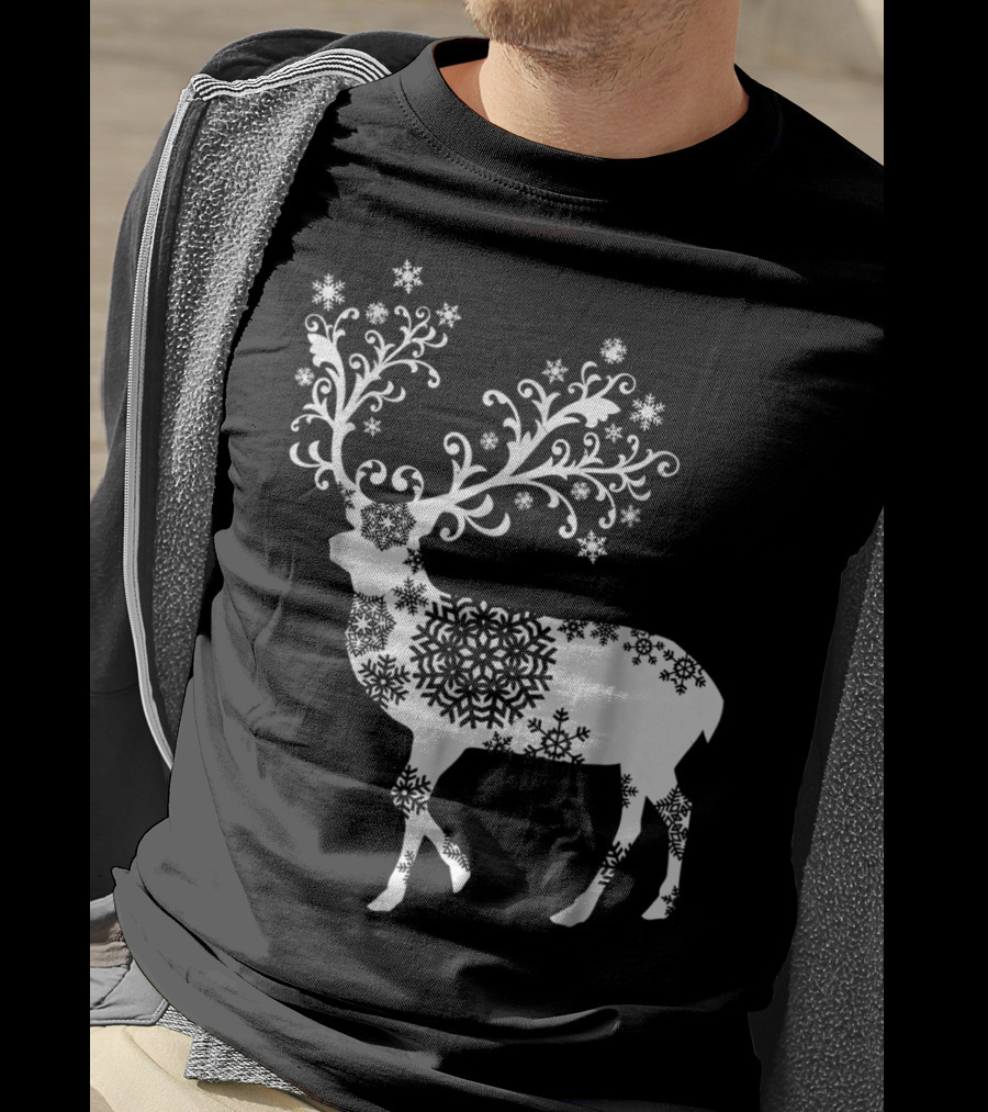 Christmas Mom Daughter Father Son Matching Deer Snowflake Clothing T-Shirt