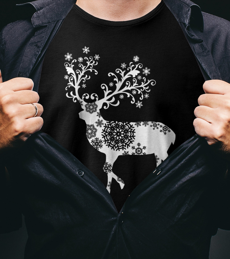 Christmas Mom Daughter Father Son Matching Deer Snowflake Clothing T-Shirt