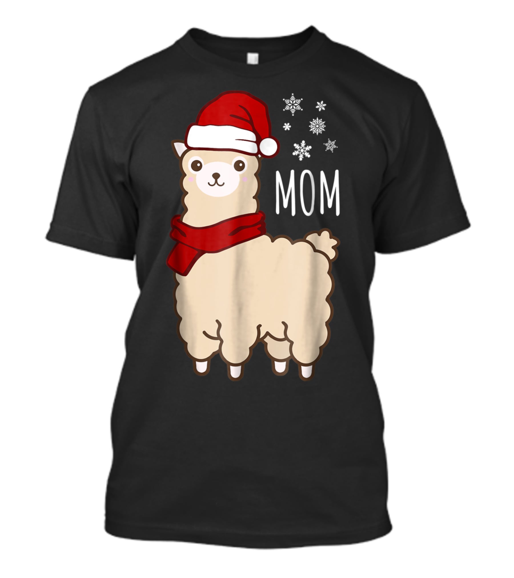 Christmas Mom Llama Cria Herd Xmas Mother Santa Hat Snowflakes T-Shirt