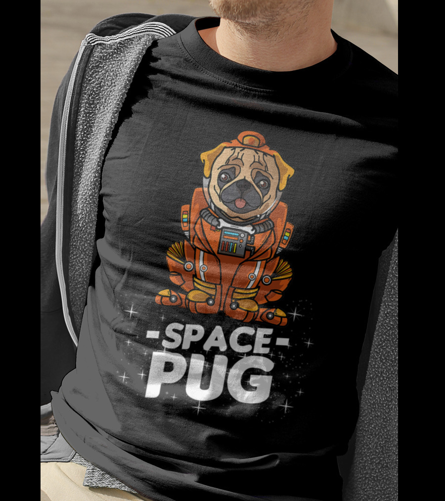 Space Pug Christmas Dog In Astronaut Suit T-Shirt