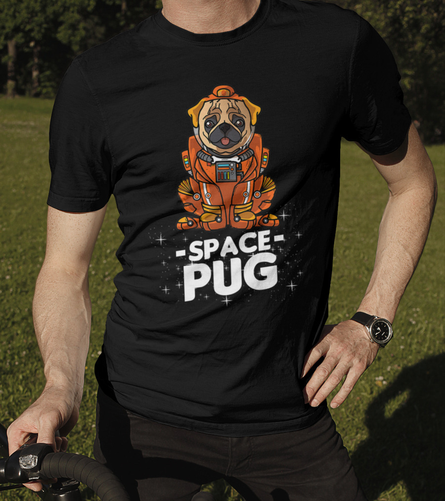 Space Pug Christmas Dog In Astronaut Suit T-Shirt