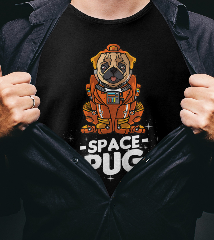 Space Pug Christmas Dog In Astronaut Suit T-Shirt