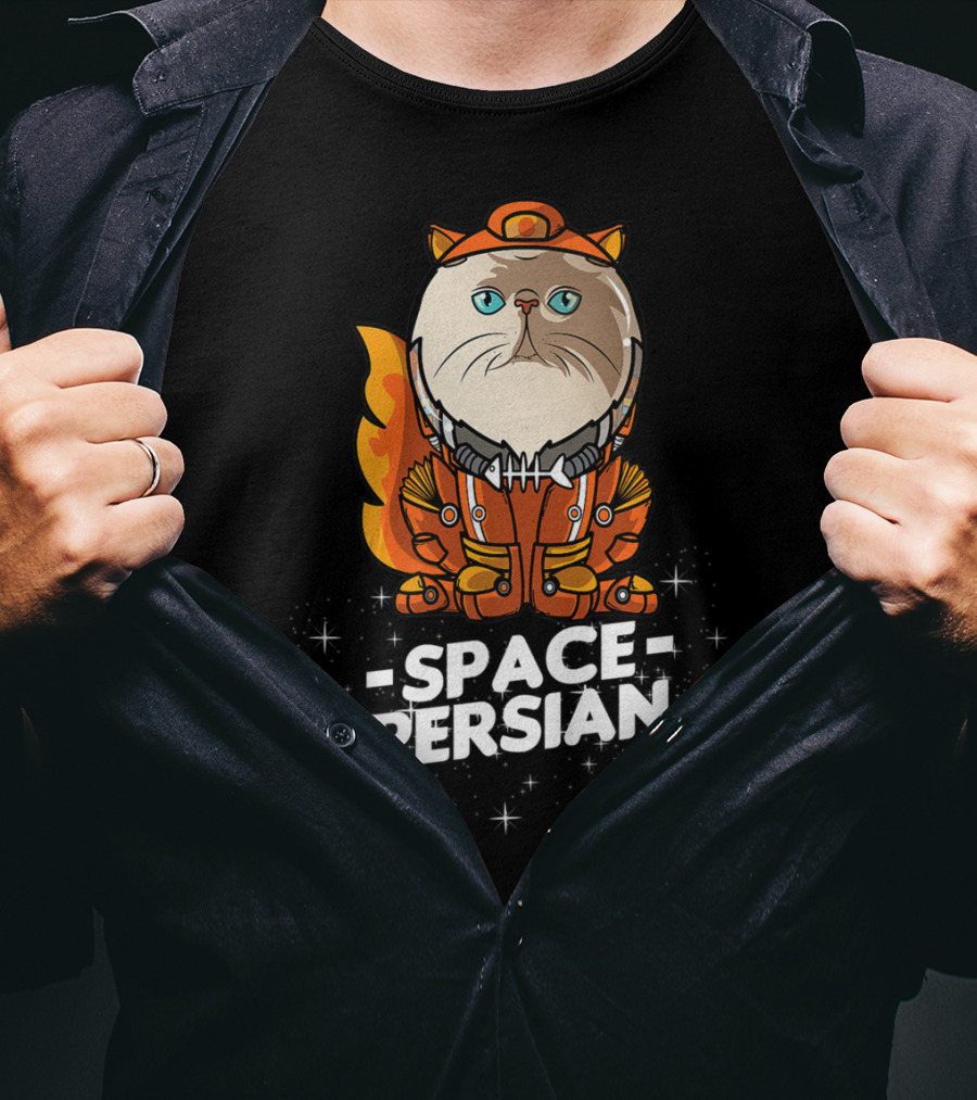 Space Persian Cat In Astronaut Suit With Christmas Flair T-Shirt