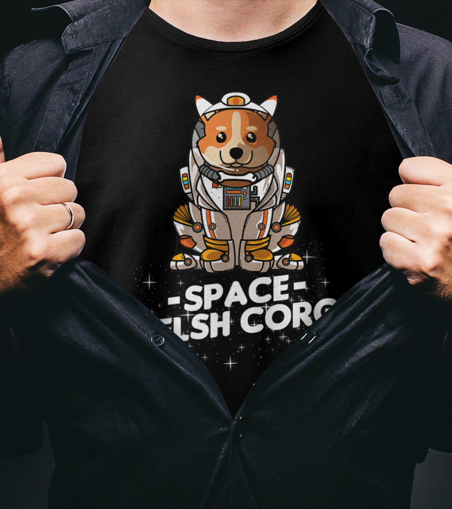 Space Welsh Corgi Christmas Suit Dog T-Shirt