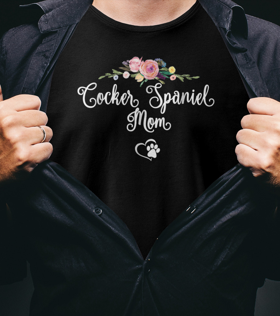 Cocker Spaniel Mom Floral Paw Heart T-Shirt