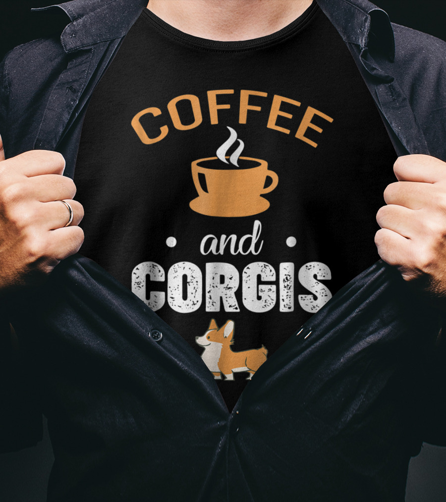 Coffee And Corgis Cute Welsh Corgi With Paw Prints And Coffee Cup T-Shirt