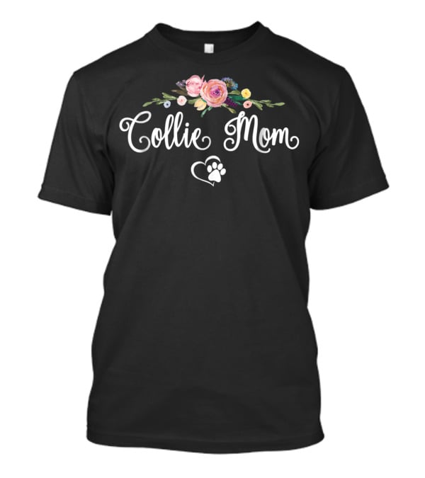 Collie Mom Floral Heart Paw Prints T-Shirt