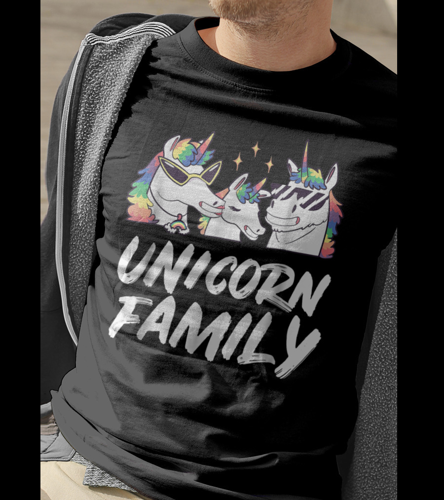 Unicorn Family Cool Son Daughter Rainbow Mane Sunglasses Stars T-Shirt