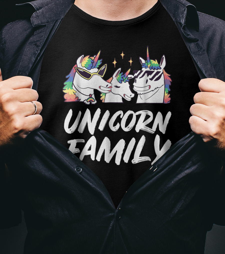 Unicorn Family Cool Son Daughter Rainbow Mane Sunglasses Stars T-Shirt