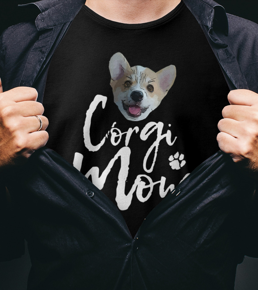Corgi Mom Cute Dog Face With Paw Print Accents T-Shirt