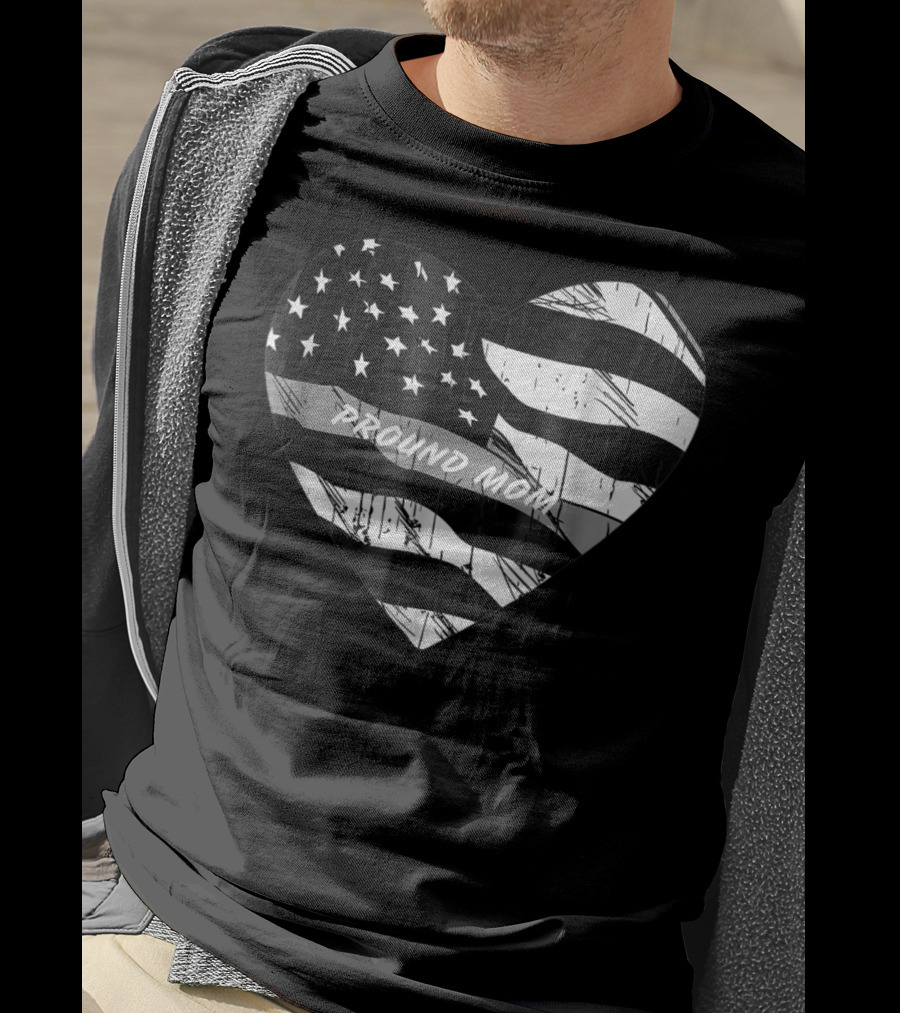 Correction Officer Proud Mom Thin Silver Line Flag Heart T-Shirt