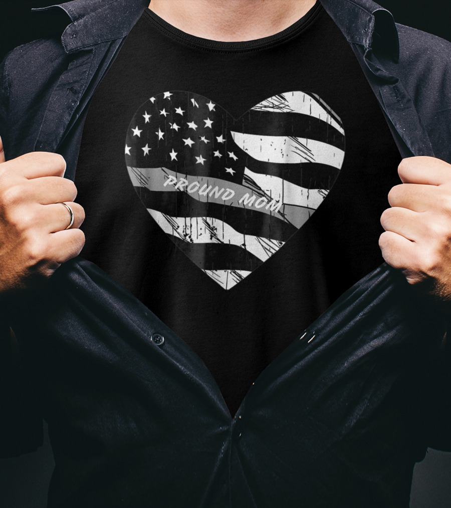 Correction Officer Proud Mom Thin Silver Line Flag Heart T-Shirt