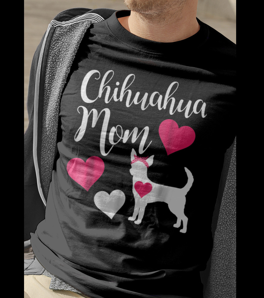 Chihuahua Mom Heart Love Bow Chihuahua Owner T-Shirt