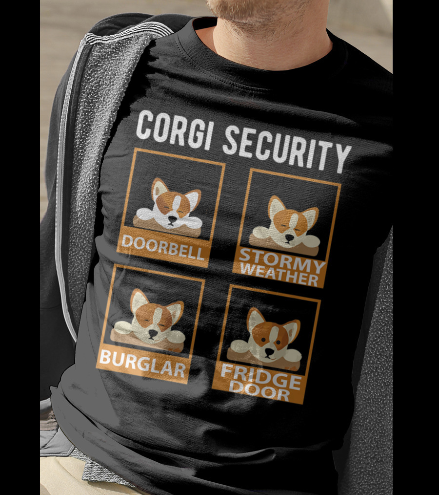 Corgi Security Doorbell Stormy Weather Burglar Fridge Door Pembroke Welsh Dog Mom Funny T-Shirt