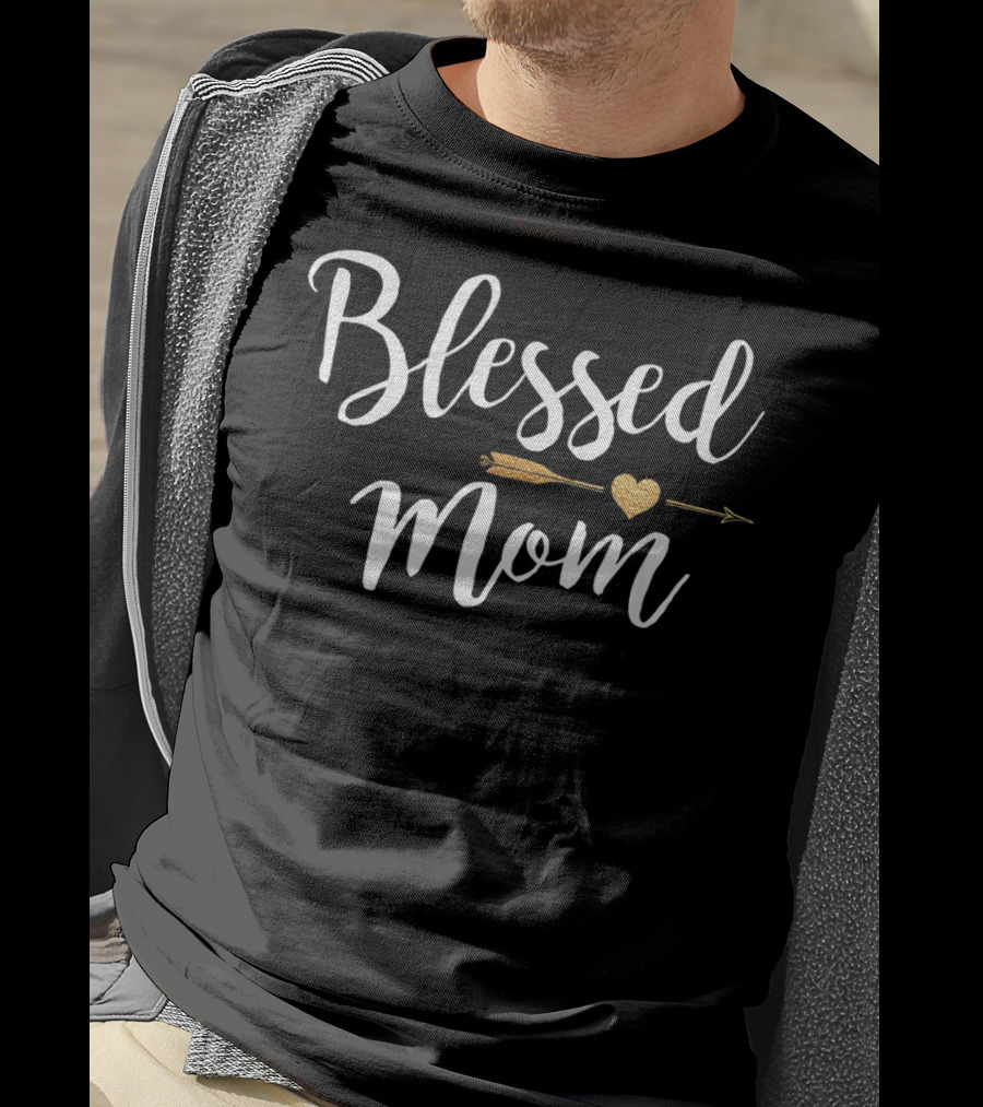 Blessed Mom Cute Gold Arrow Heart T-Shirt