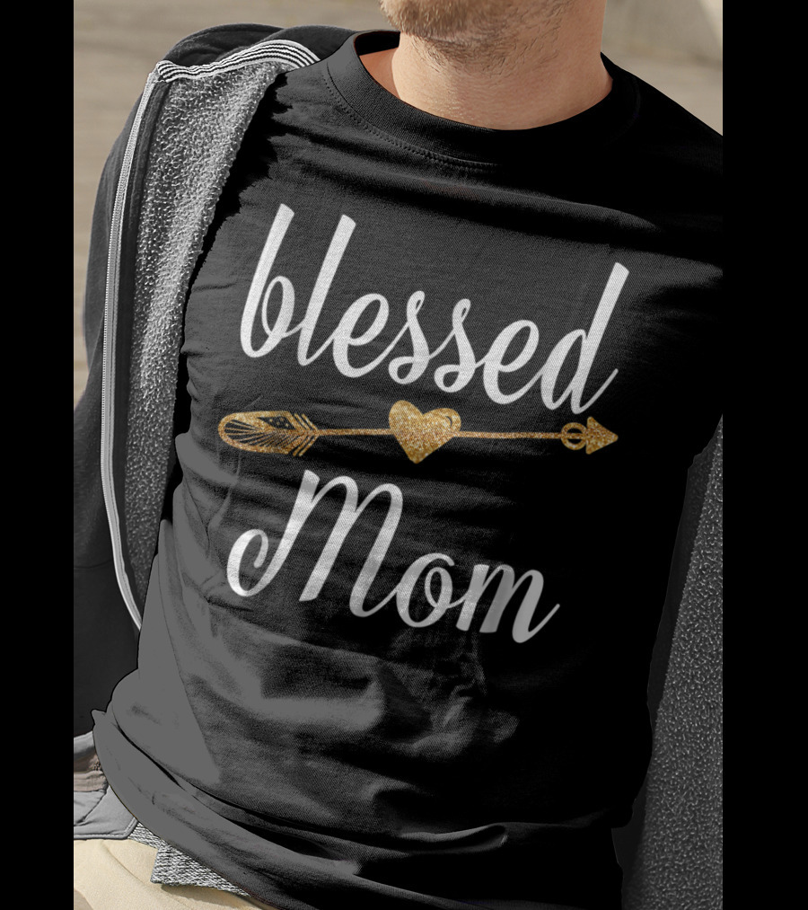 Blessed Mom Gold Heart Arrow T-Shirt