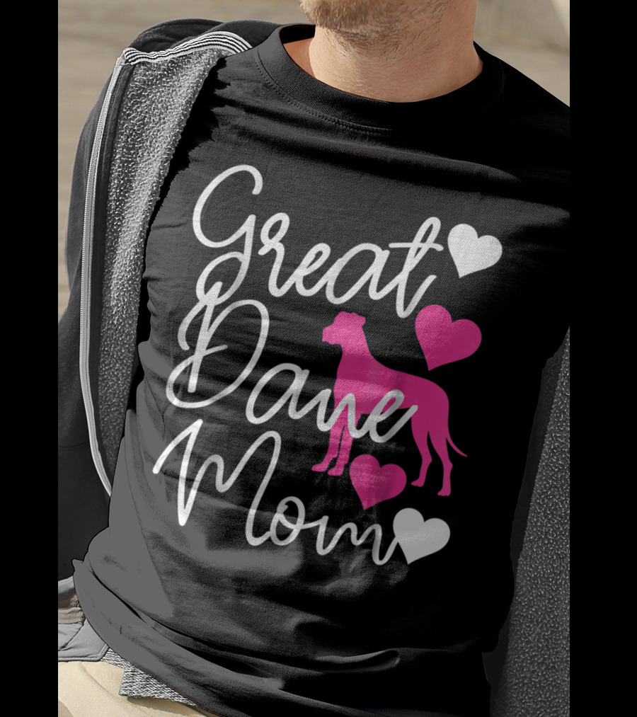 Great Dane Mom With Pink Hearts T-Shirt