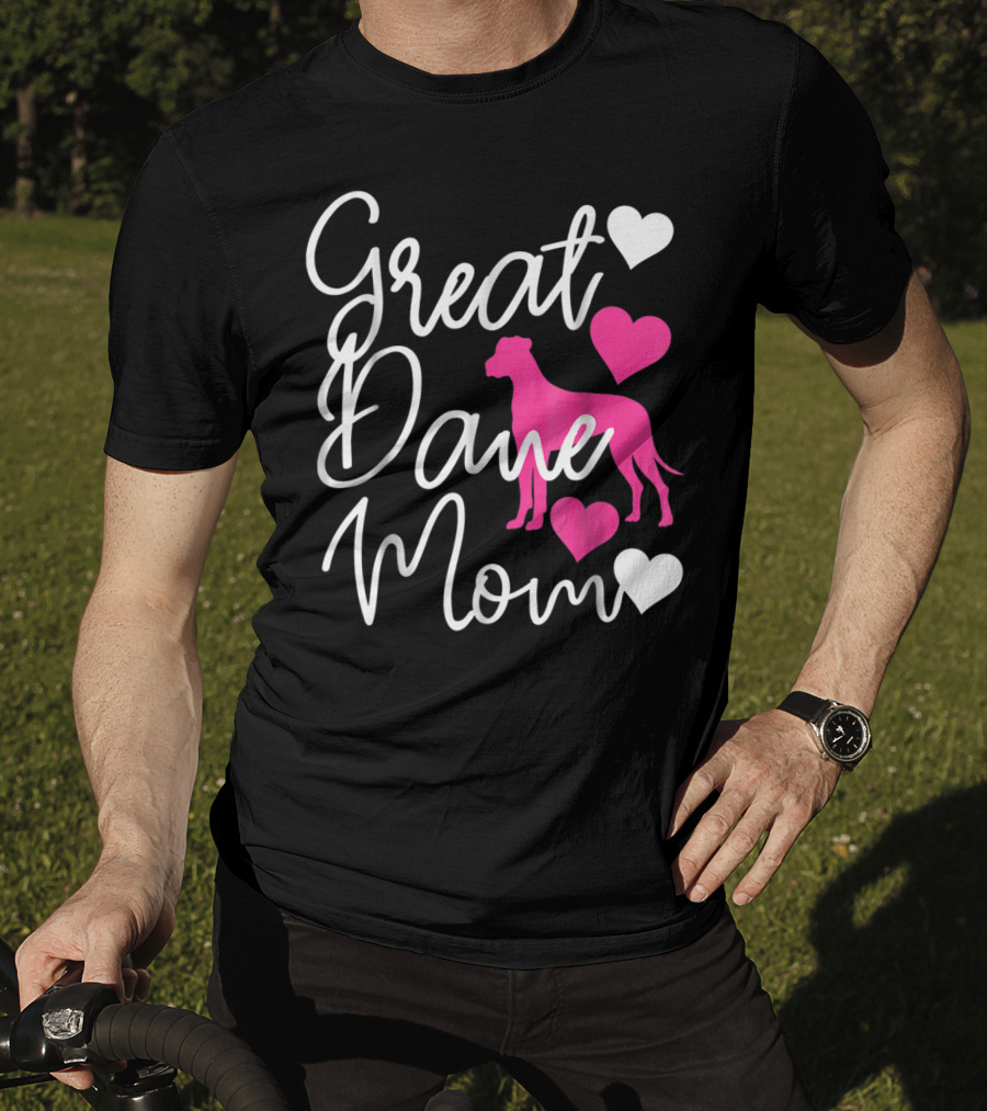 Great Dane Mom With Pink Hearts T-Shirt
