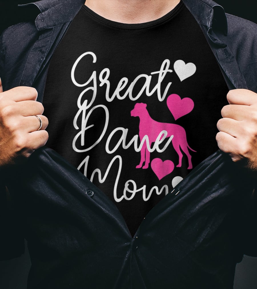 Great Dane Mom With Pink Hearts T-Shirt