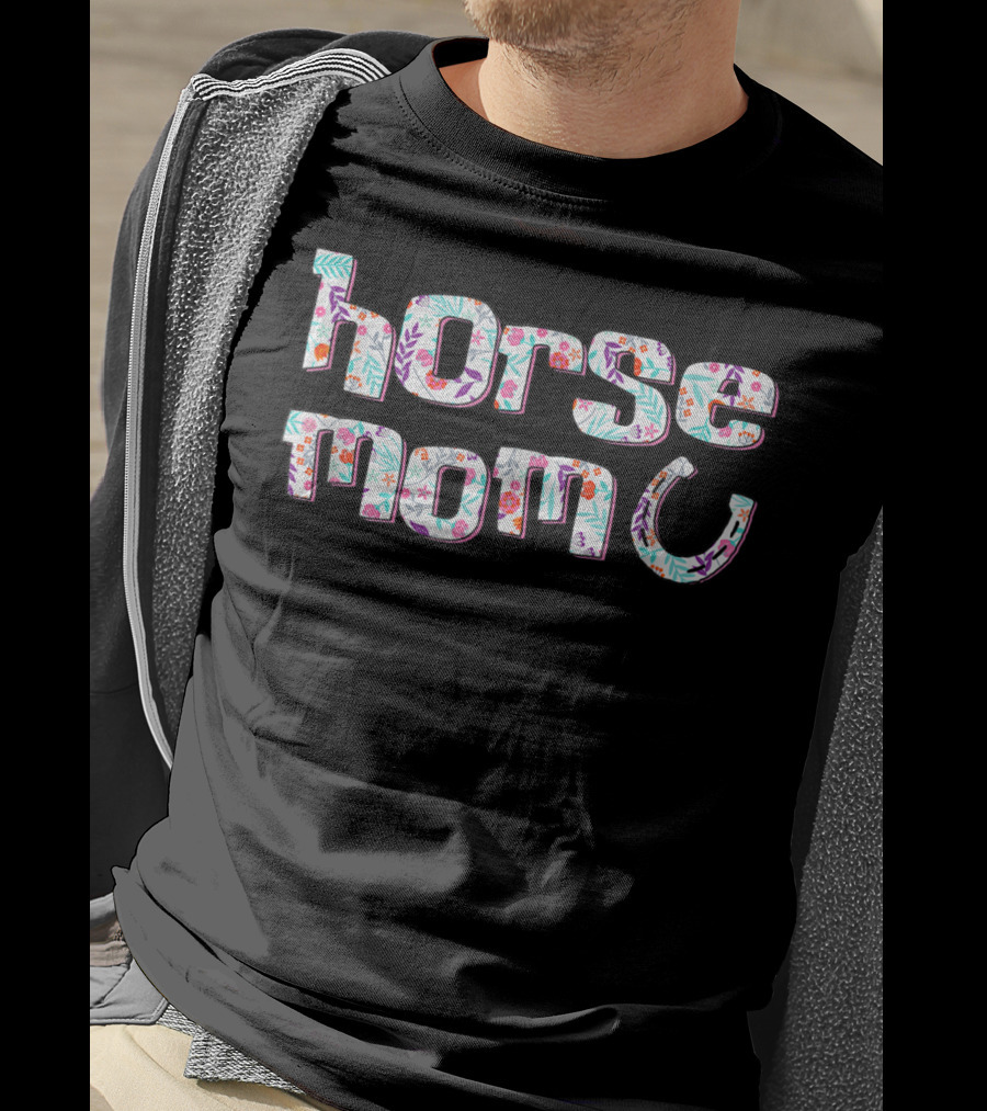 Horse Mom Floral Pattern Cute Horses Racing Riding T-Shirt