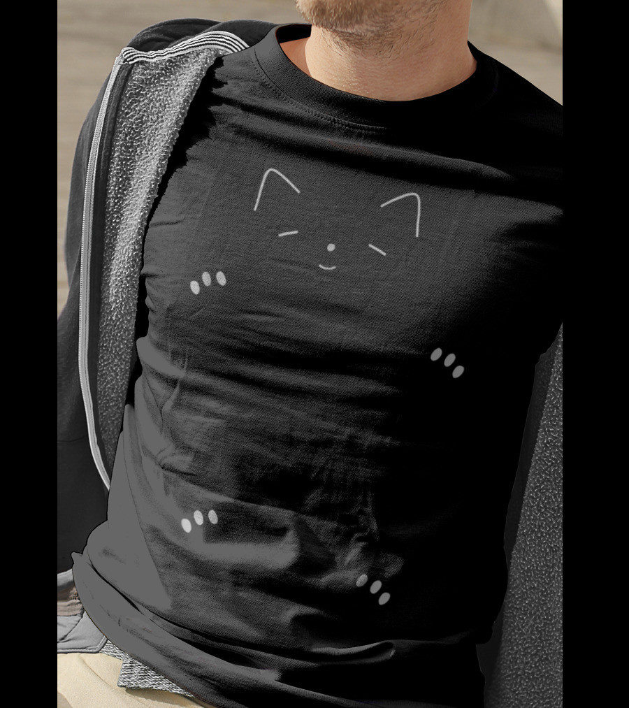 Cute Kawaii Cat Scratch My Belly Cat Minimalist Sleeping Kitty Paw Prints T-Shirt