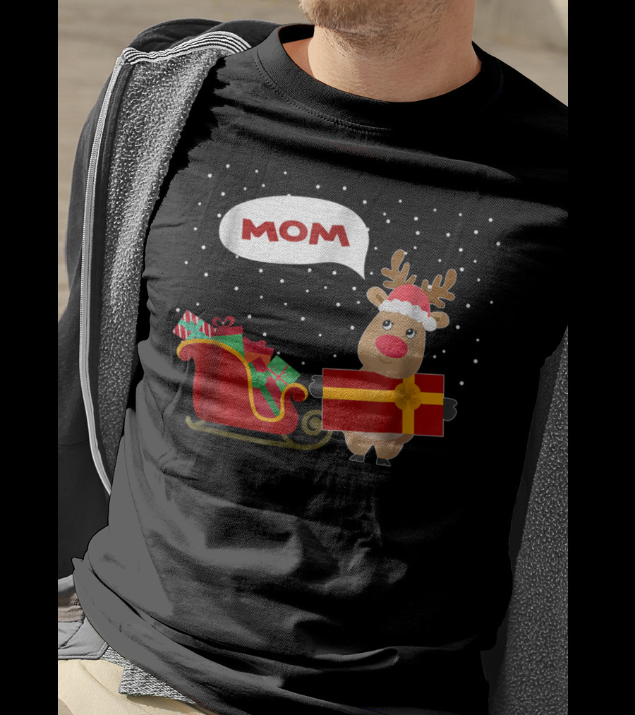 Mom Reindeer With Christmas Gifts And Sleigh T-Shirt