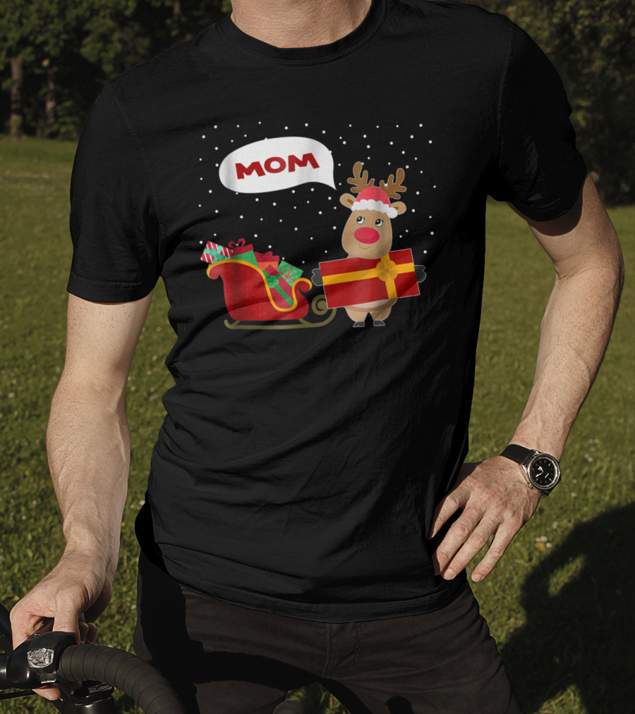 Mom Reindeer With Christmas Gifts And Sleigh T-Shirt