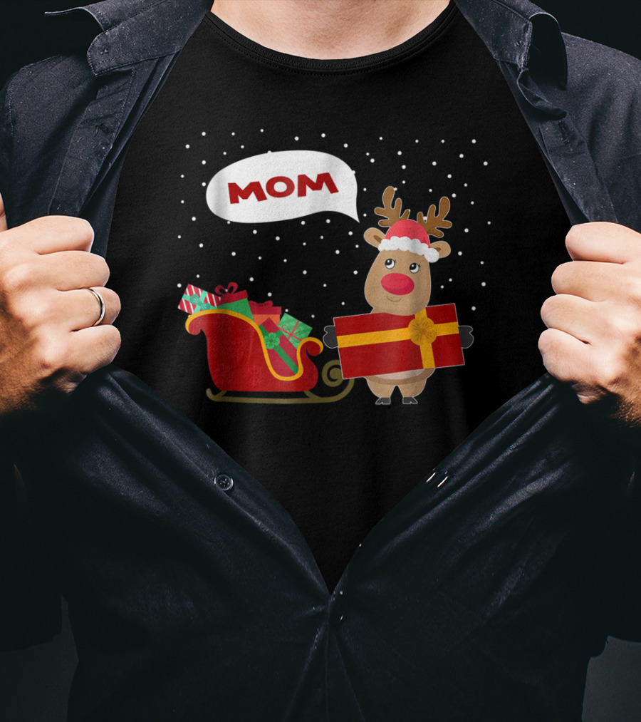 Mom Reindeer With Christmas Gifts And Sleigh T-Shirt