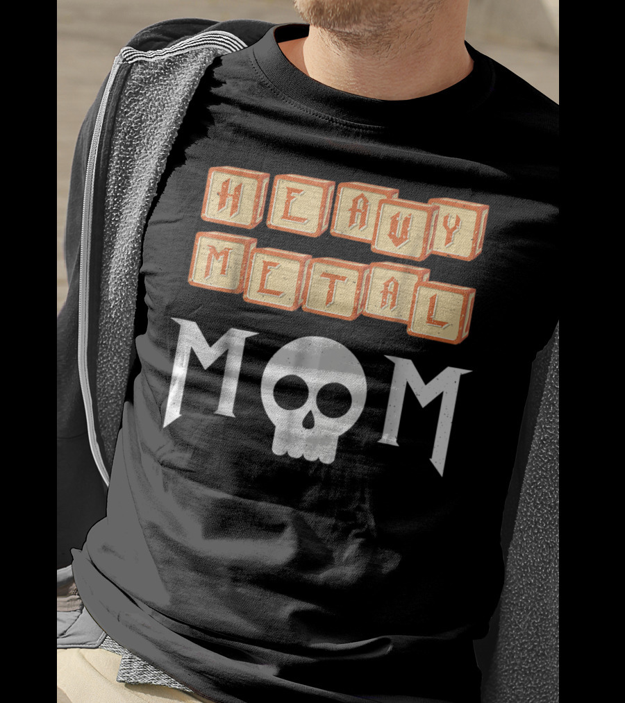 Heavy Metal Mom Skull Block Letters T-Shirt