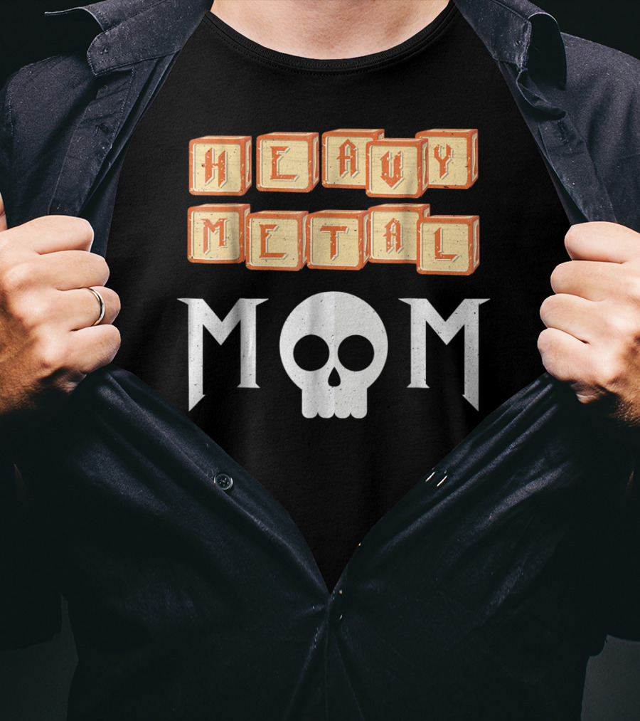 Heavy Metal Mom Skull Block Letters T-Shirt