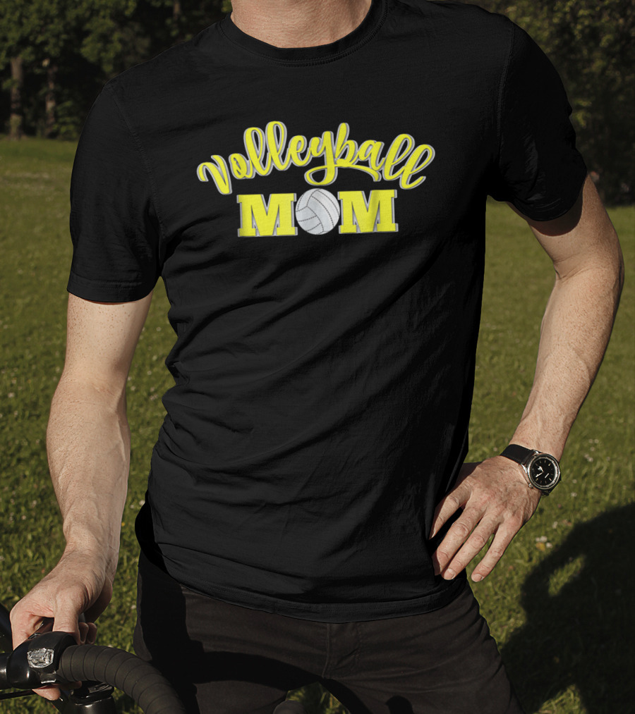Volleyball Mom Yellow Lettering With Volleyball T-Shirt